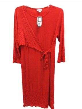 Times Two Womens Maternity Dress Size L Red Faux Wrap Long Sleeve NWT